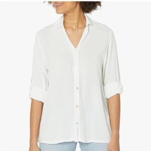 Magaschoni Women's Roll-tab Sleeve Button-up Shirt Size M